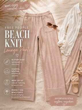 Free People FP Beach Knit Lounge Pants XS Blush Wide Leg Coastal Chic